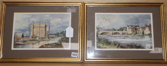 Robert Luckhurst, pair of watercolours, Creek by Faversham and Haydon Bridge, Northumberland, signed, 17 x 28cm